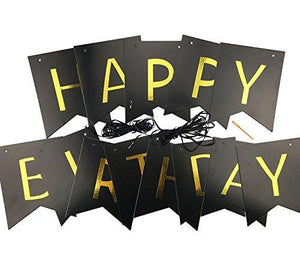 Black Happy Birthday Bunting Banner with Shiny Gold Letters Party Supplies - Decotree.co Online Shop