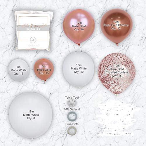 Balloon Arch Kit Rose Gold Balloon Garland | Rose Gold Crushed Confetti, White, Rose Gold Chrome Premium Balloons + Accessories - Decotree.co Online Shop