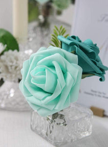 Real Looking Robin's Egg Blue Foam Fake Roses with Stems for DIY Wedding Bouquets Baby Shower Centerpieces - Decotree.co Online Shop