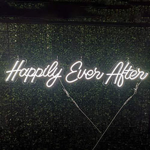 LED Neon Light Sign, Cold White Happily Ever After Hanging Neon Art Wall Sign for Party Wedding Hashtag Home Decor Kid Bedroom Bar - Decotree.co Online Shop