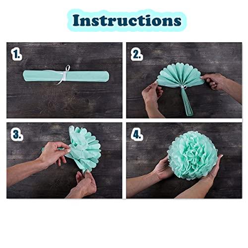 12 Pcs Tissue Pom Poms Decorations, Tissue Paper Flowers Kit for Birthday, Baby Shower, Classroom, Nursery, Graduation, Bridal Shower, Bachelorette Party (Mint Green, Peach, Beige Mixed) - Decotree.co Online Shop