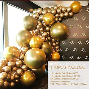Metallic Gold Balloon Kit 110PCS 18In 12In 5In Gold Balloon Arch Garland For Festival Picnic Family Engagement, Wedding, Birthday Party - Decotree.co Online Shop