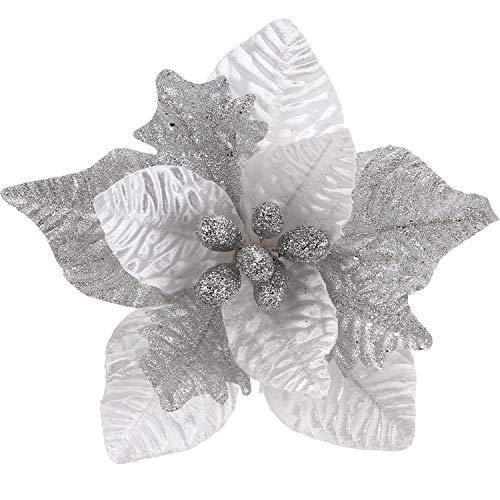 6-Pack Artificial Glitter Poinsettia Christmas Flower Ornaments Tree Decorations - Decotree.co Online Shop