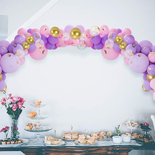 118pcs Pastel Pink and Purple Balloons Garland Arch Kit, with gold butterfly stickers for Baby Shower Girls Birthday Party Wedding - Decotree.co Online Shop