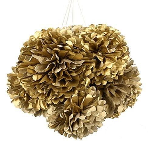 5pcs Gold Tissue Paper Flower Pom Poms, Hanging Party Decorations - Decotree.co Online Shop