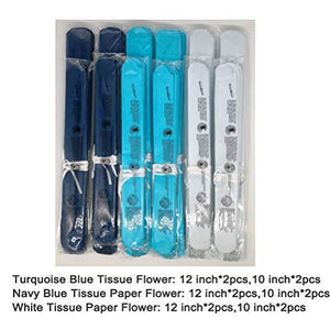Paper Flower Tissue Pom Poms Party Supplies (Navy Blue,Turqoise Blue,White,12pc) - Decotree.co Online Shop