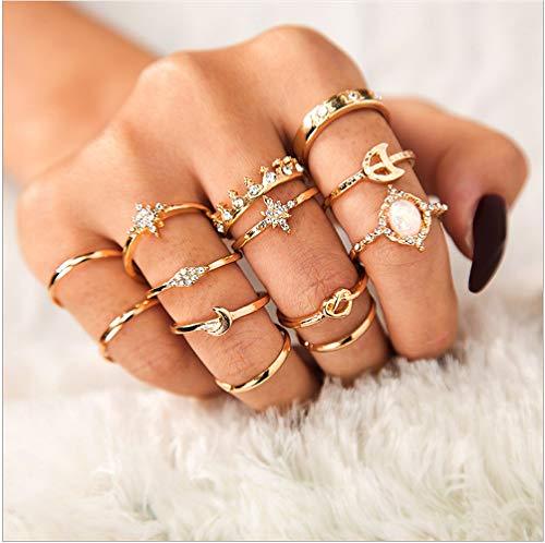 13 Pcs Women Rings Set Knuckle Rings Gold Bohemian Rings for Girls Vintage Gem Crystal Rings Joint Knot Ring Sets for Teens - Decotree.co Online Shop
