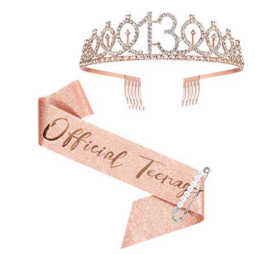 13th Birthday Sash and Crown for Girls, Rose Gold Official Teenager Sash and Tiara for Girls, 13th Birthday Gifts for Happy 13th Birthday Party Favor Supplies - Decotree.co Online Shop