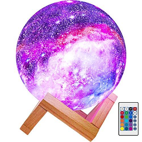 Moon Lamp Kids Night Light Galaxy Lamp 5.9 inch 16 Colors LED 3D Star Moon Light with Wood Stand, Remote & Touch Control USB Rechargeable Gift for Baby Girls Boys Birthday - Decotree.co Online Shop
