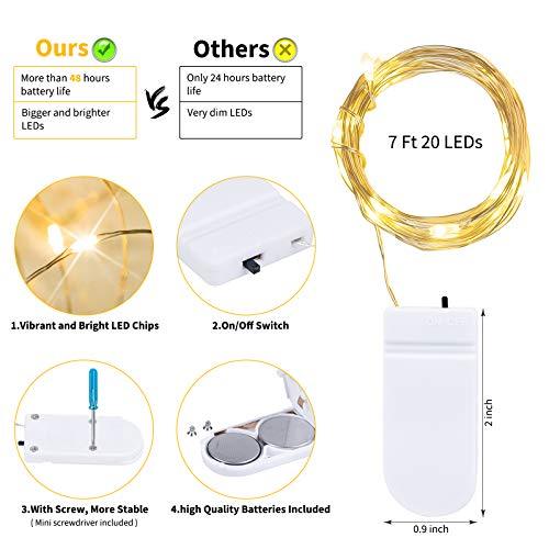 12 Pack Led Fairy Lights Battery Operated String Lights Waterproof Silver Wire 7 Feet 20 Led Firefly Starry Moon Lights for DIY Wedding Party Bedroom Patio Christmas (Warm White) - Decotree.co Online Shop