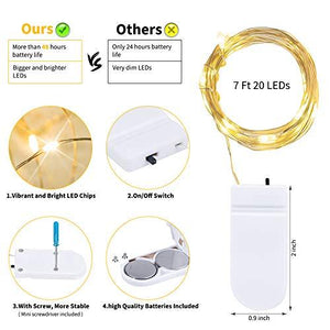 12 Pack Led Fairy Lights Battery Operated String Lights Waterproof Silver Wire 7 Feet 20 Led Firefly Starry Moon Lights for DIY Wedding Party Bedroom Patio Christmas (Warm White) - Decotree.co Online Shop