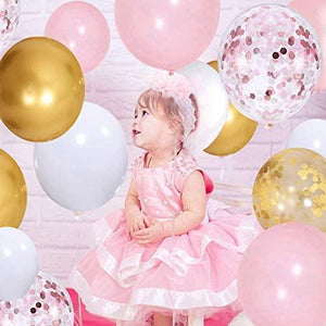 Pink and Gold Balloons-50pcs 12 inch Rose Confetti Balloons and Matte white Balloon- Gold Confetti Latex Balloons for Birthday Wedding - Decotree.co Online Shop