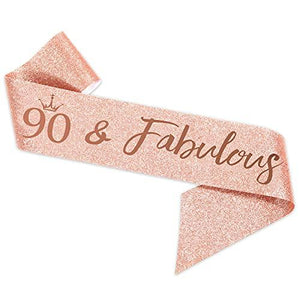 90th Birthday Sash and Tiara for Women, Rose Gold Birthday Sash Crown 90 & Fabulous Sash and Tiara for Women, 90th Birthday Gifts for Happy 90th Birthday Party Favor Supplies - Decotree.co Online Shop