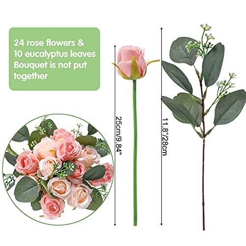 34pcs Rose Artificial Flowers, Silk Flowers with Stems and Artificial Eucalyptus Leaves Bulk Fake Flowers Bouquet, Centerpieces - Decotree.co Online Shop