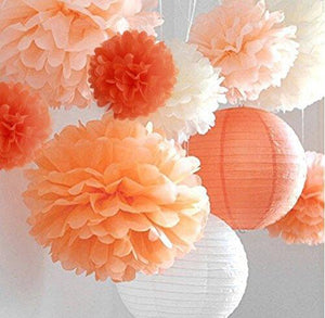 12Pcs Pom Poms of 10" 12" 14" Tissue Paper Craft Pom Poms Kit Tissue Paper Flowers Wedding Decorations for Wedding, Birthday, Baby Shower, Nursery Decor-Orange - Decotree.co Online Shop
