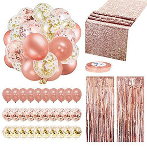 Rose Gold Balloons Party Decorations Supplies Set 35 Pack Include 30 Balloons, 2 Foil Fringe Curtains, 1 Rose Gold Sequin Table Runner, 2 Foil Ribbon - Decotree.co Online Shop