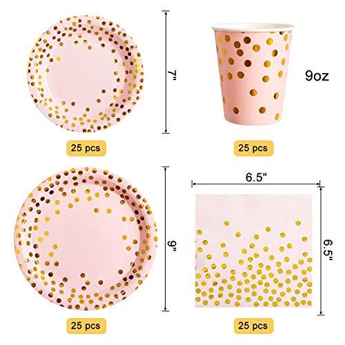 Pink and Gold Party Supplies ââââ‚?Disposable Dinnerware Set Serves 25 Gold Dots on Pink Paper Plates Cups and Napkins, Gold Plastic Knives Spoons Forks for Baby Shower Wedding Party Bridal Shower - Decotree.co Online Shop