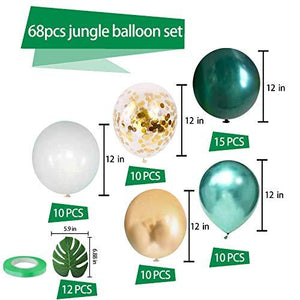 68 Pack Jungle Safari Baby Shower Balloons, 12 Inches Green White Gold Confetti Balloons with 12pcs Palm Leaves - Decotree.co Online Shop