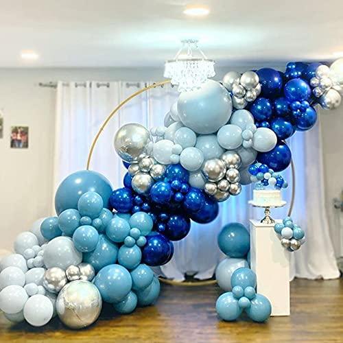 164Pcs Boy's Birthday Different Blue Macaron Size Balloons Garland Kit Dark and Baby Blue Chrome White Balloons - Decotree.co Online Shop