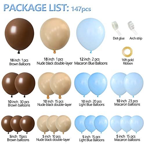 147 Pcs Blue Balloons Brown Garland Arch Kit Coffee Baby Blush Teddy Bear Themed Decorations - Decotree.co Online Shop