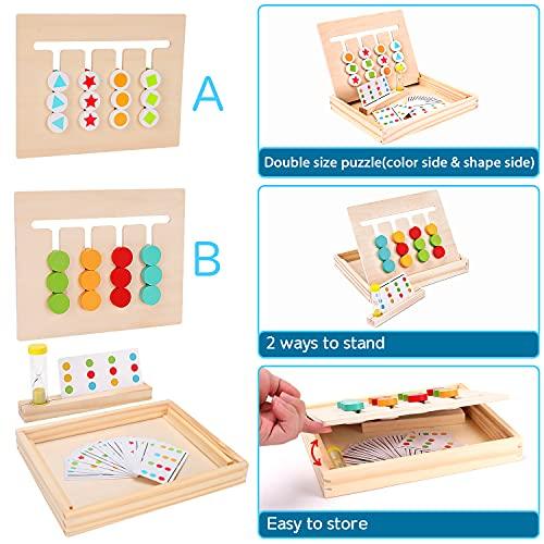 Montessori Learning Toys Slide Puzzle Color & Shape Matching Brain Teasers Logic Game Preschool Educational Wooden Toys for Kids Boys Girls Age 3 4 5 6 7 Years Old Travel Toys Birthday Gift - Decotree.co Online Shop