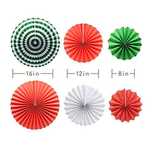 Red White Green Hanging Paper Party Decorations, Round Paper Fans Set Paper Pom Poms Flowers for Christmas Birthday Wedding Graduation Baby Shower - Decotree.co Online Shop