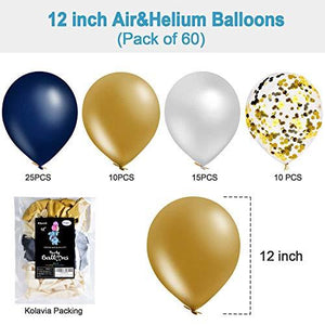 60PCS Navy Blue and Gold Confetti Balloons, Premium 12inch Pearl White and Gold Metallic Chrome Birthday Party Balloons, - Decotree.co Online Shop
