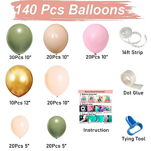 140Pcs Sage Green Peach Blush Pink Balloon Garland Arch Kit for Baby Bridal Shower Wedding Party Decorations - Decotree.co Online Shop