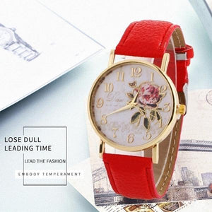 Women Leather Watches Fashion Casual Relogio Feminino Rose Flower Dial Quartz Watch Wrist Watch - Decotree.co Online Shop