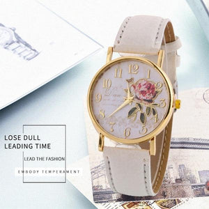 Women Leather Watches Fashion Casual Relogio Feminino Rose Flower Dial Quartz Watch Wrist Watch - Decotree.co Online Shop