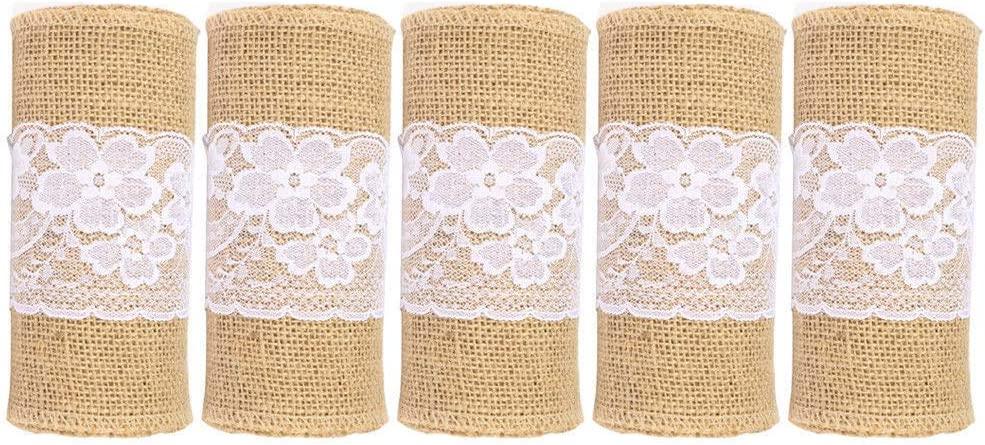 5pcs Burlap Lace Chair Sashes Hessian Jute Chair Cover Bows Rustic Linen Lace Chair Bows for Wedding Decoration - Decotree.co Online Shop