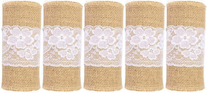 5pcs Burlap Lace Chair Sashes Hessian Jute Chair Cover Bows Rustic Linen Lace Chair Bows for Wedding Decoration - Decotree.co Online Shop