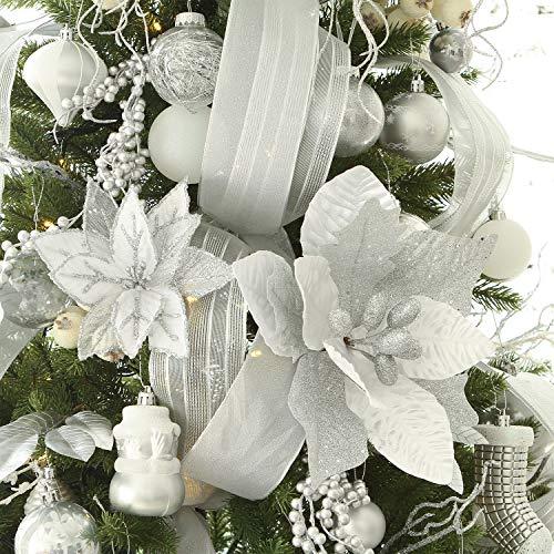 SUNCHE 15 Fiori Di Natale Con Glitter, Stelle Di Natale Artificiali Per Albero, Decorazioni Natalizie Argento 16 Cm