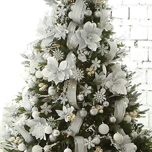 Glitter Artificial Flowers Xmas Tree 16 Stuks Christmas Glitter Poinsettia Flowers Kunstmatige Faux Glitter Kerst Poinsettia Bloemen Glinsterende Kerst Bloemen voor Kerst Nieuwjaar Huis