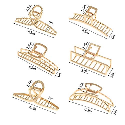 6 Pack Large Metal Hair Claw Clips - 4 Inch Nonslip Big Nonslip gold hair clamps ,Perfect Jaw hair clamps for Women and Thinner, Thick hair styling, Strong Hold Hair - Decotree.co Online Shop