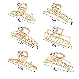 6 Pack Large Metal Hair Claw Clips - 4 Inch Nonslip Big Nonslip gold hair clamps ,Perfect Jaw hair clamps for Women and Thinner, Thick hair styling, Strong Hold Hair - Decotree.co Online Shop