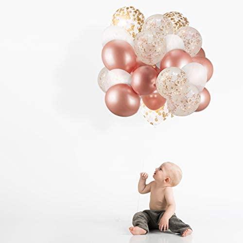 60 Pack Rose Gold Balloons + White Balloons + Confetti Balloons w/Ribbon for Bridal & Baby Shower Parties | Latex Balloon Decorations - Decotree.co Online Shop