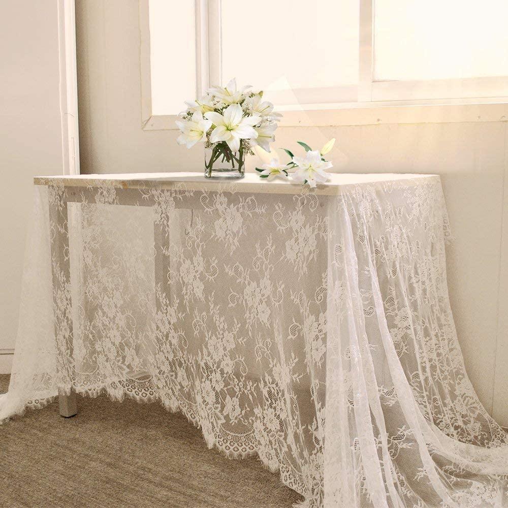 60 X120 Inch Classic White Wedding Lace Tablecloth Lace for Rustic Wedding Reception Decor - Decotree.co Online Shop