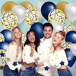 60PCS Navy Blue and Gold Confetti Balloons, Premium 12inch Pearl White and Gold Metallic Chrome Birthday Party Balloons, - Decotree.co Online Shop