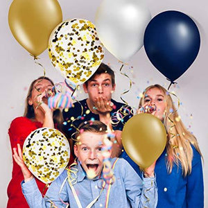 60PCS Navy Blue and Gold Confetti Balloons, Premium 12inch Pearl White and Gold Metallic Chrome Birthday Party Balloons, - Decotree.co Online Shop