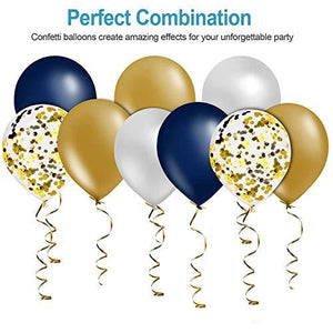 60PCS Navy Blue and Gold Confetti Balloons, Premium 12inch Pearl White and Gold Metallic Chrome Birthday Party Balloons, - Decotree.co Online Shop