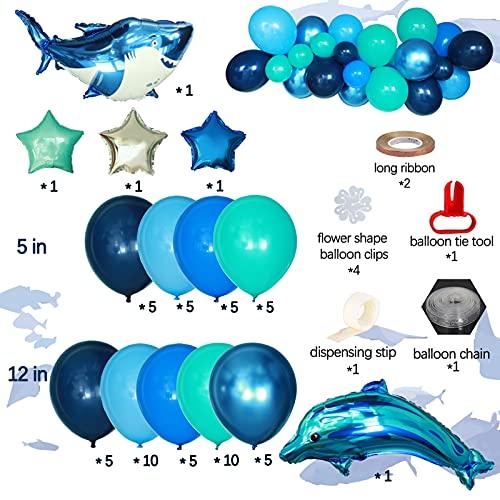 60PCS Ocean Balloons Arch Birthday Party Decorations with Stars Shark Dolphin Foil Balloons for Under the Sea Decorations - Decotree.co Online Shop