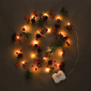 6.5FT 20 LED Christmas Garland with Lights, Red Berry Pine Cone Garland Lights Battery Operated - Decotree.co Online Shop
