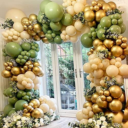 139 Pcs Sage Balloons Garland Kit Arch Olive Green White And Metallic Gold Nude Safari Birthday Party Decoration - Decotree.co Online Shop