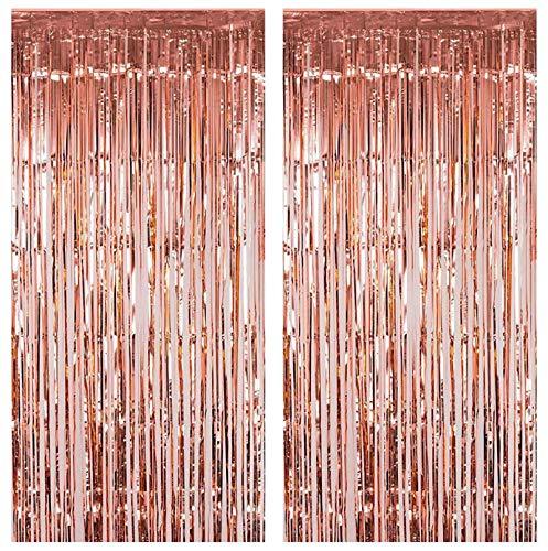 2pcs 3ft x 8.3ft Rose Gold Metallic Tinsel Foil Fringe Curtains Photo Booth Props for Birthday Wedding Engagement Bridal Shower Baby Shower Bachelorette Holiday Celebration Euphoria Party Decorations - Decotree.co Online Shop