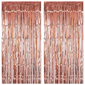 2pcs 3ft x 8.3ft Rose Gold Metallic Tinsel Foil Fringe Curtains Photo Booth Props for Birthday Wedding Engagement Bridal Shower Baby Shower Bachelorette Holiday Celebration Euphoria Party Decorations - Decotree.co Online Shop