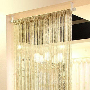 1x2 M Door String Curtain Rare Flat Silver Ribbon Thread Fringe Window Panel Room Divider Cute Strip Tassel for Wedding Coffee House Restaurant Parts, Gold - Decotree.co Online Shop