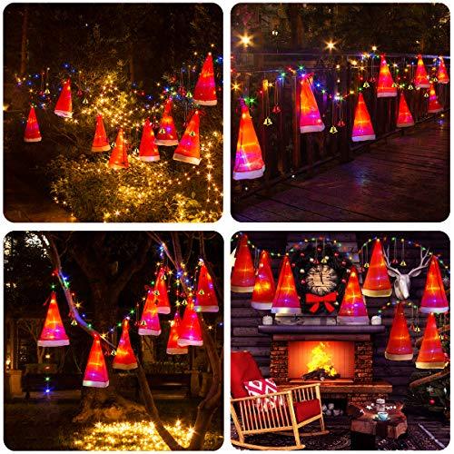 Christmas Decorations Outdoor 8Pcs Hanging Lighted Glowing Santa Hats with 14Pcs Small Décor Bells 33ft Christmas Lights String with 8 Lighting Modes - Decotree.co Online Shop