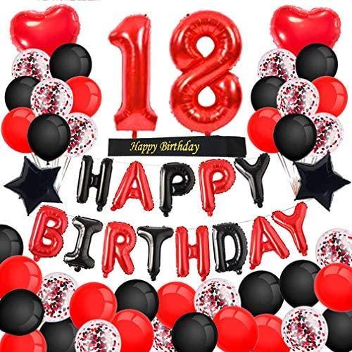 18th Birthday Decorations Red Black Happy Birthday Banner Red Number 18 Balloons Happy Birthday Sash with Latex and Confetti Balloons - Decotree.co Online Shop