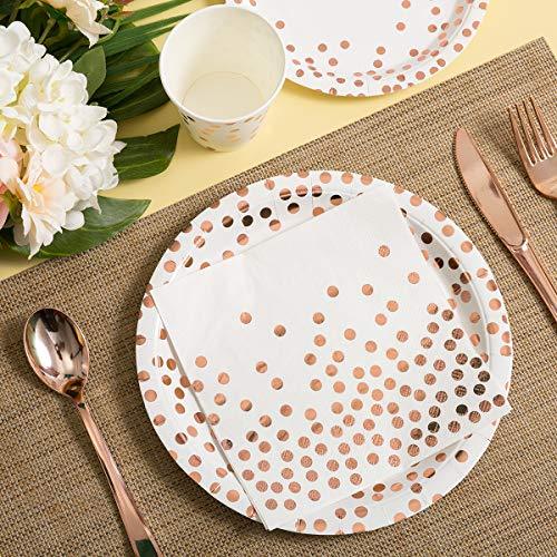 175 Pieces Rose Gold Party Supplies - Rose Gold Dot on White Paper Plates and Napkins Cups Silverware Serves 25 Sets for Wedding Bridal Shower Engagement Birthday Parties - Decotree.co Online Shop